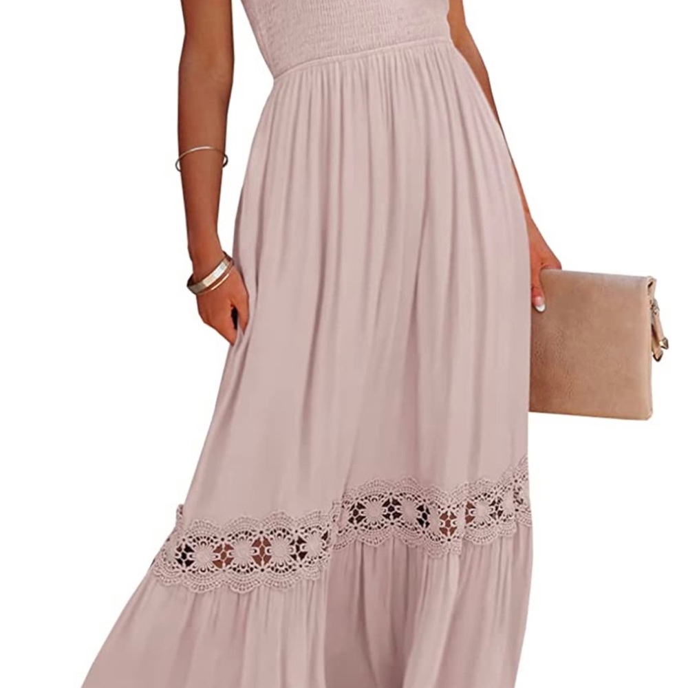 Ferlema pink long maxi boho summer lace summer dress with pockets size L.